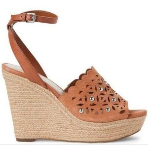 Marc Fisher • Tan Espadrille Studded Wedges • Size 5.5